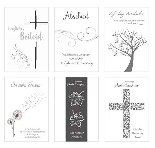 Edition Seidel Set 6 einfühlsame Premium-Trauerkarten mit Silber-Prägung/Beileidskarten mit Umschlag. Trauerkarte Beileidskarte mit Spruch schreiben (Doppelkarten/Klappkarten mit Briefumschlag)