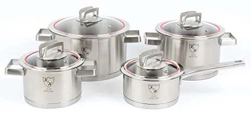 K&H Topfset Edelstahl 505 mit Glasdeckel – 4-teiliges Induktions-Kochtopfset