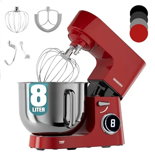 Heinrichs Küchenmaschine 2500W mit 8L Edelstahlschüssel in rot von Heinrich´s