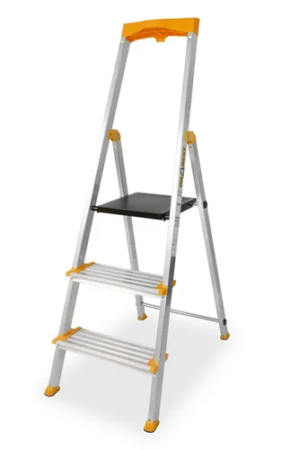 nm_trade Stehleiter Aluleiter 3-5 Stufen, 150 kg, Faltbar - Haushaltsleiter aus leichtem Aluminium, rutschfest und ideal für sichere Arbeiten in Höhen bis 3,04 m. Maximale Belastung von 150 kg.