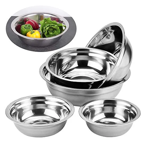 Ziyero Edelstahl Dipschalen Servierschalen Metal Prep Schalen multifunktionale Küchenschüssel Lange Lebensdauer Leicht Reinigen, für Küche, Camping im Freien, Picknick, Grillen Usw—5 Stk, Silber