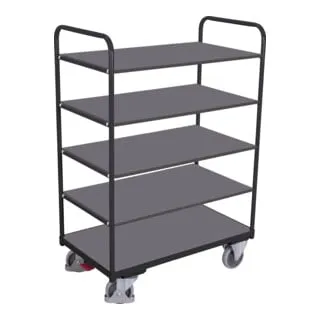 VARIOfit Etagenwagen 5 Ladeflächen 1200x800mm Anthrazitgrau - Praktischer Etagenwagen mit 5 variablen Ladeflächen für flexibles Arbeiten. Robuste Bauweise mit pflegeleichter Oberfläche und spurloser Bereifung für mühelosen Transport.