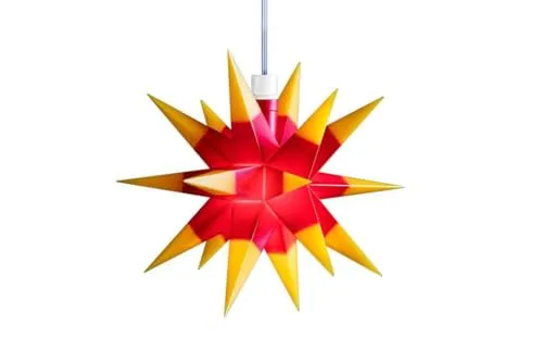 LED Dekostern Weihnachtsstern Stern mit 18 Zacken wetterfest, rot-gelb Ø 12cm, mit Timer 6h, Innen und Außen für Weihnachten, Hochzeiten, Party, Dekoration, Geschenkidee, Trafo 230V 50Hz, 12x12x12cm