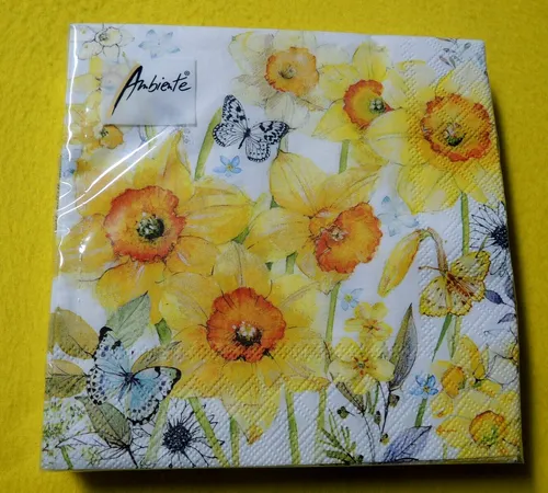 Servietten Narzissen Schmetterlinge 1 Packung Motivservietten Blumen Ambiente 20