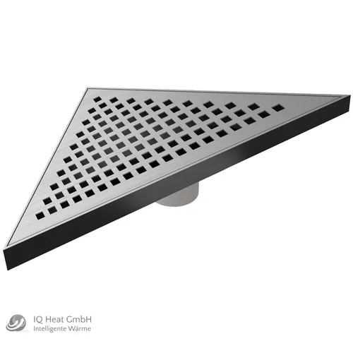 Bodenablauf Design Dreieck Kare aus Edelstahl 215x215x304 mm - Eleganter dreieckiger Bodenablauf aus hochwertigem Edelstahl, ideal für Duschen und moderne Badezimmer. Perfekte Lösung für eine stilvolle Wasserableitung.