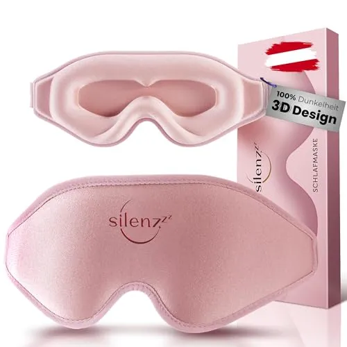 SILENZZZ® Premium Schlafmaske - 3D Augenmaske für Frauen & Herren - Schlafbrille bequem gepolstert für absolute Dunkelheit - Sleep-Mask, Schlaf-Maske rosa