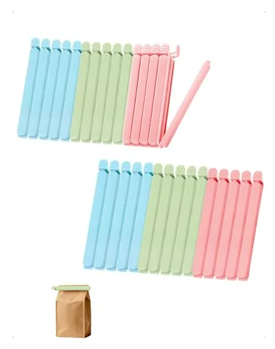 SanKristo 30 Stück Verschlussclips für Beutel, Beutelverschlussclips für Tüten Verschluss Beutelclips Küche Frischhalteklammern Frisch,Sandwich, Snacks, Kaffee Beutel, 15 PCS * 15cm + 15 PCS * 12cm