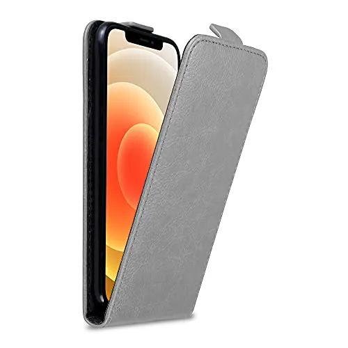 Cadorabo Hülle kompatibel mit Apple iPhone 12 MINI Flip Design aus Premium Kunst Leder Flip Klappbare Stoßfeste Magnetische Cover Hülle für iPhone 12 MINI Tasche in Grau