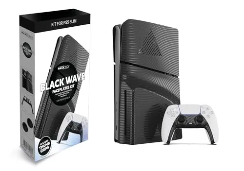 Maxx Tech PS5 Slim Faceplates Black Wave (5 Stück) + Controller Faceplate + 2 Thumb Grips