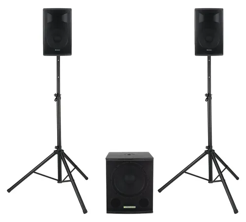 Pronomic Powerstage Economy 1510 2.1 Aktive PA-Anlage - Lautsprecher mit 590 W RMS, perfekter Sound für Partys und Events, inklusive 1x 15