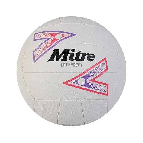 Mitre Intercept Netball | Modell mit weicher Haptik | Strapazierfähiges Design Netball, Weiß/Lila/Pink, 4