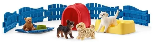 schleich FARM WORLD 42480 - 13-teiliges Welpenstube Bauernhof Spielset mit 3 Welpenfiguren, fördert Kreativität und fantasievolles Spielen