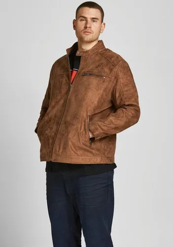 Herren JACK & JONES Kunstleder Jacke Plus Size | Biker Bomber Übergangs Blouson | Übergröße JJEROCKY - Funktionsjacke in Übergröße mit Kapuze und Kordelzug, perfekt für Übergangszeiten und modisch vielseitig kombinierbar.