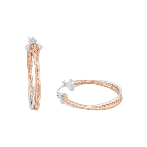 Amor Creolen 925 Sterling Silber Damen Ohrschmuck - Ohrringe für Damen aus 925 Sterling Silber, Bicolor Design, ideal als Geschenk in Schmuck Geschenk Box, perfekt für besondere Anlässe.