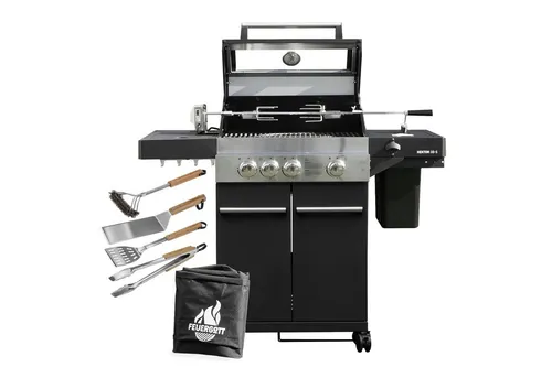 Feuergott Gasgrill Hektor 3B-S mit Abdeckhaube - Premium-Gasgrill Hektor 3B-S – Kompakt und leistungsstark mit 3 Brennern. Ideal für vielfältige Grillmethoden und kreatives Kochen im Freien. Inklusive wetterfester Abdeckhaube für optimalen Schutz.