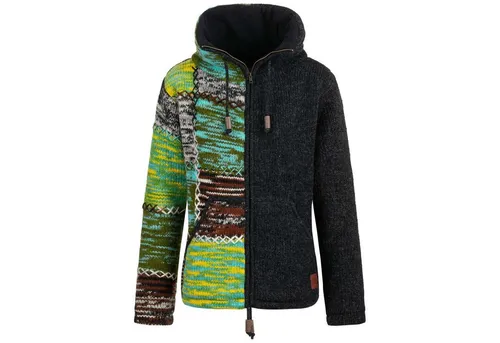 KUNST UND MAGIE Strickjacke Strickjacke Boho Bunt Jacke Kragen Futter