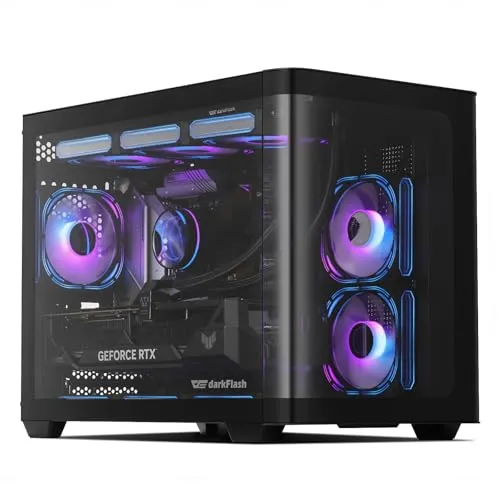 darkFlash ATX Mid-Tower Gaming-PC-Gehäuse, 4 ARGB-Lüfter Computergehäuse, Vollsicht-Glasfront Zwei Kammern PC-Gehäuse, Typ-C, Zwei 360-mm-AIO, Schwarz (DPW90) (MATX-Plug-in ohne Rückseite, Schwarz)