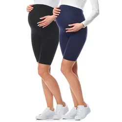 Be Mammy Umstandsleggings 2Pack Kurze Umstandsleggings aus Baumwolle BE20-228 (2-tlg) elastischer Bund blau|schwarz L
