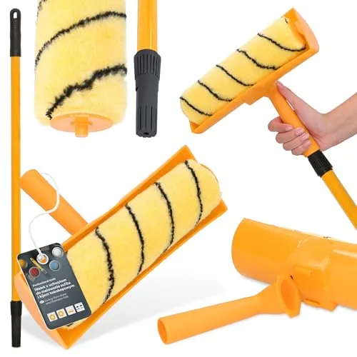 Farbroller 25 cm Verstellbarer Teleskopstange 85-150 cm Farbwalze Malerrolle Lackierrolle Wand Farbrollerbügel Bügel Tank Tropfschutz Decken Streichen