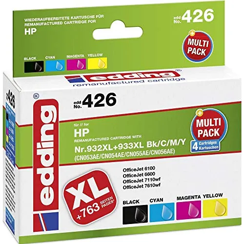 edding Druckerpatrone EDD-426 - Multipack 4 in Schwarz, Cyan, Magenta, Gelb, umweltfreundlich und 100% kompatibel mit HP 932XL 933XL
