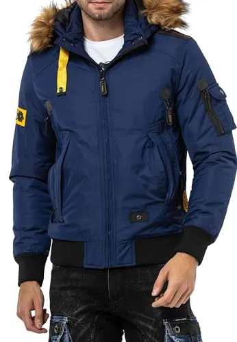 CIPO & BAXX Herren Winterjacke mit Kapuze - Funktionsjacke aus 100% Polyester, ideal für kalte Tage. Mit abnehmbarem Kunstfellbesatz für zusätzlichen Schutz und lässigem Design – perfekt für den Alltag!