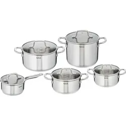 Tefal Virtuoso Pannenset 10-Delig Rvs - Silber - Hochwertiges Töpfe-Set aus robustem Edelstahl für gleichmäßige Kochergebnisse. Ideal für alle Wärmequellen, einschließlich Induktion, mit langlebigen, genieteten Griffen.