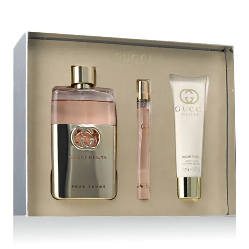Gucci Guilty Pour Femme EDT 90 ml + EDT MINI 10 ml + BL 50 ml W - Geschenkset für Damen mit dem sinnlichen, orientalisch-blumigen Duft Gucci Guilty. Ideal für selbstbewusste Frauen, die ihre feminine Seite betonen möchten.