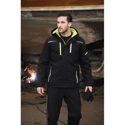 Softshell-Berufsparka Terrax Workwear Gr.L schwarz/limette - Funktionsjacken, leichter Softshell Parka mit reflektierenden Details, wind- und wasserabweisend - ideal für den Berufsalltag.
