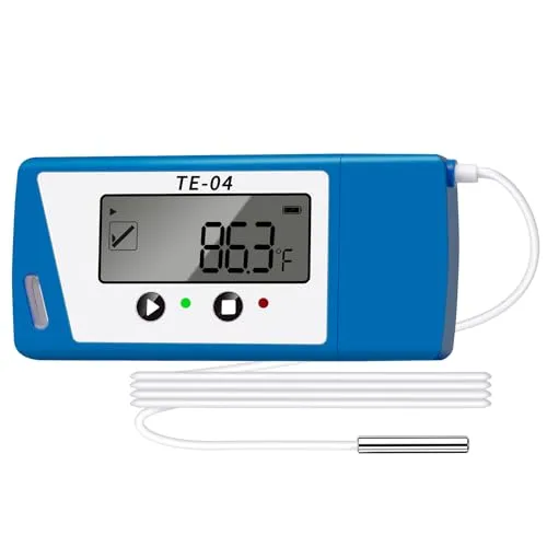 ThermElc TE-04 ET USB Temperatur Datenlogger, Temperaturrekorder mit Externem Sensor, Großem LCD-Bildschirm, Automatischen PDF/CSV-Berichten, 35000 Punkte, Temperaturmonitor für Impfstoffkühlschränke