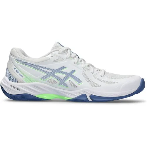 Asics BLADE FF WHITE/DENIM BLUE Handballschuhe - Volleyballschuhe in Größe 46,5, ideal für optimale Stabilität und Komfort während des Spiels.
