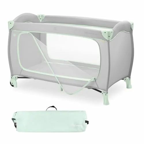 hauck Kinderreisebett Sleep N Play Go Plus - Dusty Mint - Kompaktes Reisebett für Kinder bis 15 kg, mit großem Schlupf und optimalem Schlafklima durch Netz-Einsätze, ideal für unterwegs.