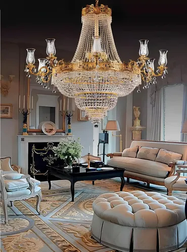 Luxus Kronleuchte aus Kristall und Messing in Gold in gold von JV Möbel