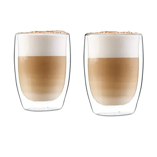 GLASWERK Doppelwandiges Latte Macchiato Design Glas (2 x 330 ml) Kaffeetasse Design - Doppelwandige Tasse, transparente Tasse, spülmaschinenfeste Teetasse, Kaffeetasse