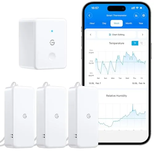 GoveeLife WLAN Hygrometer Thermometer Innen 3 Pack, Smart Temperatur und Luftfeuchtigkeitsmesser mit App Benachrichtigung und Datenspeicherung, geeignet für Gewächshaus, Weinkeller
