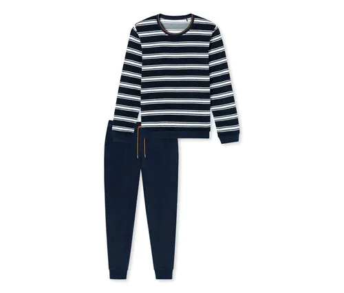 Schiesser Frottee-Pyjama-Set für Herren - XXL - dunkelblau/gestreift - Herren-Nachtwäsche aus wärmendem Frottee, ideal für gemütliche Nächte. Bequemes Shirt mit Ringeln und Hose mit seitlichen Taschen.