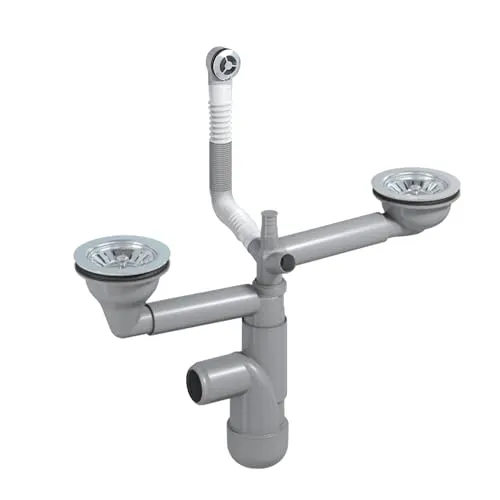 LAXARA Flexlok Teleskop Siphon für platzsparende Küchenspülen/Spülbecken | Universale Flexibilität mit recyceltem Kunststoff | (Flexlok2 mit rundem Überlauf ohne Abflussrohr ohne Magnetabdeckung)