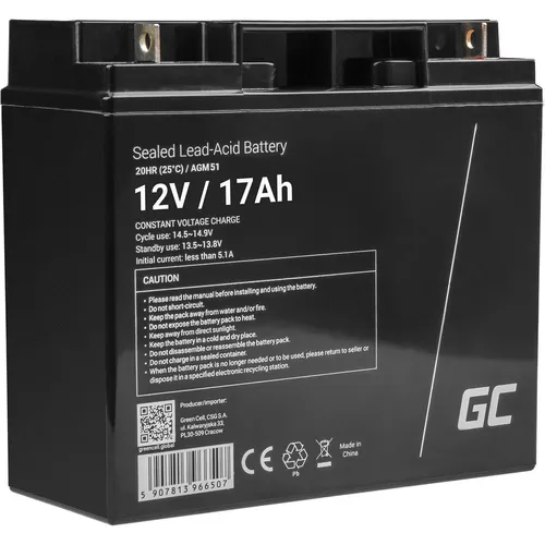 Green Cell AGM-Batterie - Blei-Säure 17 Ah - Hochleistungs-Batterie für vielseitige Anwendungen, robust und zuverlässig, ideal für den täglichen Gebrauch.
