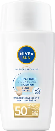 NIVEA SUN Sonnenfluid Gesicht leicht getönt LSF 50+, 40 ml - Leicht getöntes Sonnenfluid für das Gesicht mit hohem Lichtschutzfaktor 50+. Ideal für den täglichen Gebrauch, schützt die Haut und sorgt für einen gleichmäßigen Teint.
