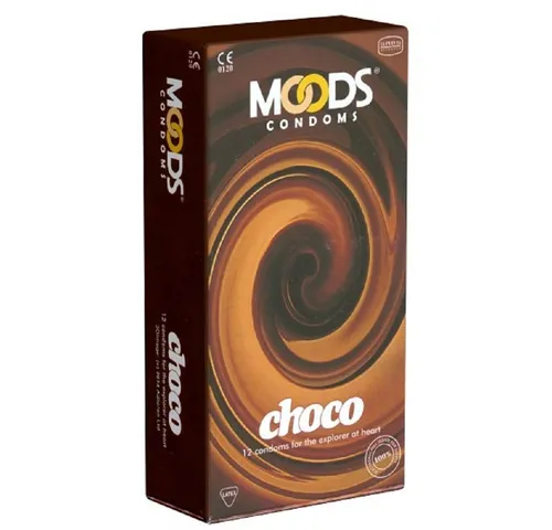 MOODS Condoms Kondome Choco Condoms Packung mit, 12 St., Kondome für wahre Genießer, Kondome mit Schokoladen-Aroma für köstliche Momente zu zweit