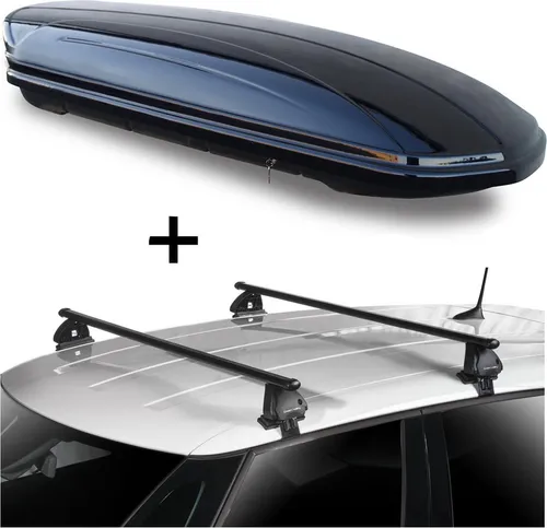 Dachbox VDPMAA460 460 Liter schwarz glänzend abschließbar + Dachträger VDP EVO Stahl kompatibel mit für Toyota Urban Cruiser 5 Türer 2009-2014