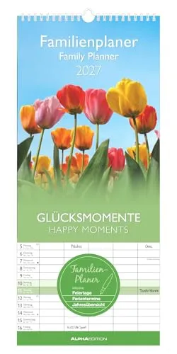 Familienplaner Glücksmomente 2027: Familienplaner 19,5x45 cm mit 5 Spalten, 4-sprachigem Kalendarium, Feiertagen & Schulferien, ideal für Familienorganisation