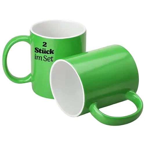 KONZEPT Kaffeetassen 300 ml, 2er Set Tassen aus Keramik, Teetassen mit Henkeln, in Grün, ideal für Kaffee, Tee, Milch, Schokolade
