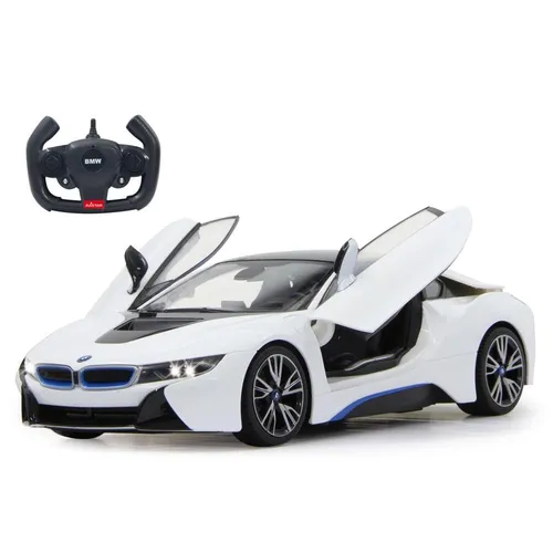 Jamara RC-Auto BMW i8 1:14 - Weiß mit LED-Lichtern - RC-Modelle: BMW i8 im Maßstab 1:14 mit beeindruckenden LED-Lichtern und funkferngesteuerten Türen. Perfekt für Kinder ab 6 Jahren!