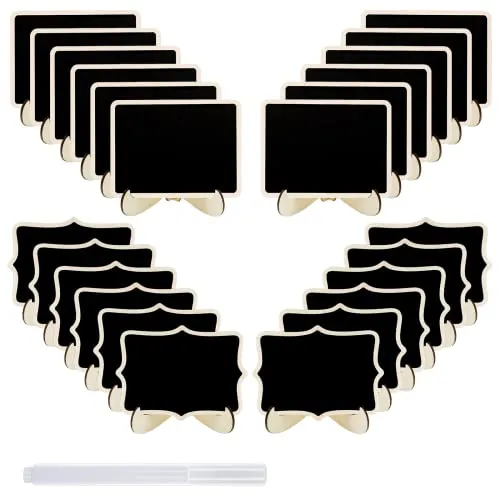 JEFURE Kreidetafel Klein mit Ständer 24 Stück, Kleine Tafel zum Buffetschilder, Preisschilder Aufsteller, Tischkärtchen, Tafel zum Beschriften, Platzkarten Hochzeit, mit Kreidemarker