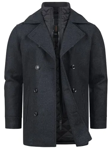 Indicode Herren INLunil Kurzmantel mit Stehkragen | Stilvoller Wollmix-Mantel für Männer - Kompakter Kurzmantel mit wärmendem Innenfutter für kalte Tage. Bequeme Passform und modernes Design machen ihn zum idealen Begleiter in der Wintersaison.