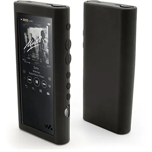 igadgitz U6754 Silikon Tasche Hülle Case Cover für Sony Walkman NW-ZX300 High-Resolution Audio Musik-Player + Schutzfolie - Schwarz