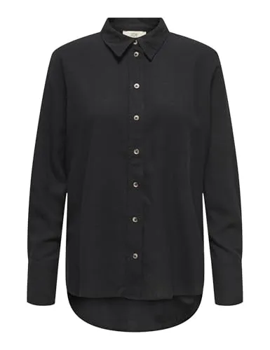 JDY Hemd in Schwarz - XS - Bluse mit Leinenanteil für atmungsaktiven Tragekomfort, eleganter Kent-Kragen und verlängerter Rücken für einen modernen Look.