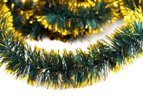Creativery Girlanden, Weihnachtsgirlande Lametta 5cm x 3m Dunkelgrün matt / Gold