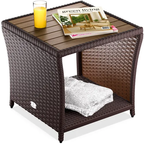 DeubaXXL DE Polyrattan Beistelltisch Grau 40x45x45cm - Ablagetisch mit modernem Design, wetterfest und pflegeleicht. Die robuste Akazienholz-Tischplatte und das pulverbeschichtete Stahlgestell bieten Stabilität und eine Belastbarkeit von bis zu 80 kg.