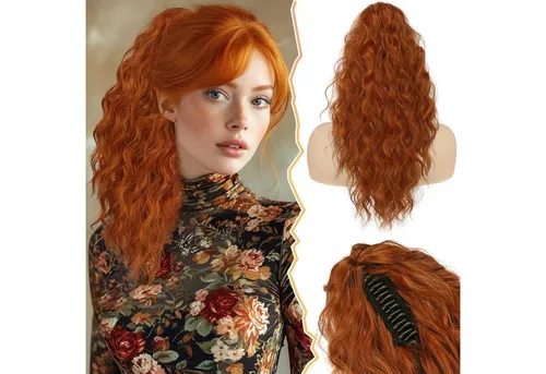 LuxusKollektion Kunsthaar-Extension Pferdeschwanz Haarteil Kupfer 45cm Wellige Clip-in Haarverlängerung